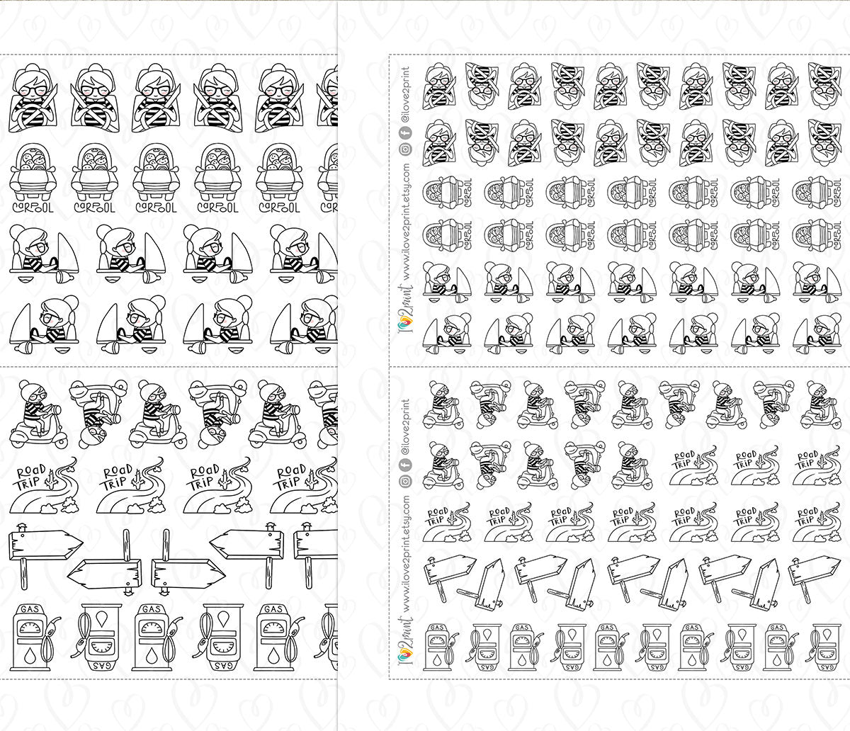 Elena Driving Printable Stickers Outline | Color In | PDF + Cut Files