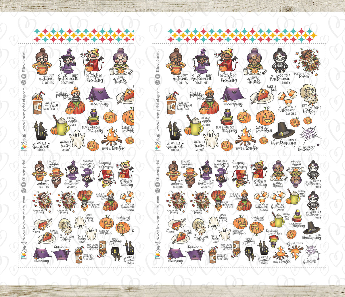 Elena Fall Bucket List Printable Color Stickers | 2 Skin Tones | PDF & Cut Files