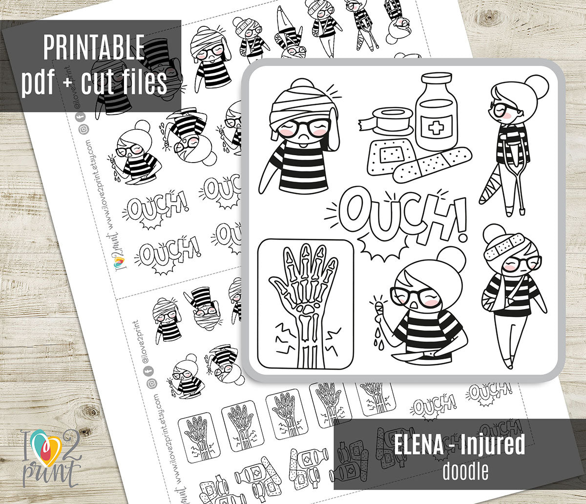 Elena Machucada - Adesivo para Planejador DOODLE para Imprimir - PDF e Arquivos Recortados