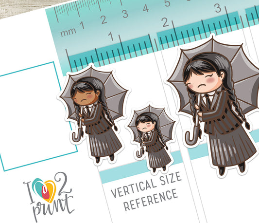 Wednesday TV Show Fan Art – COLOR Printable Planner Stickers (Elena Style) – PDF + Cut Files