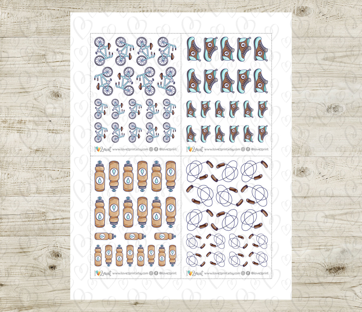 Elena Workout Set 2 – COLOR Printable Planner Stickers – Swimming, Dance, Sit-Ups & Gear – PDF + Cut Files