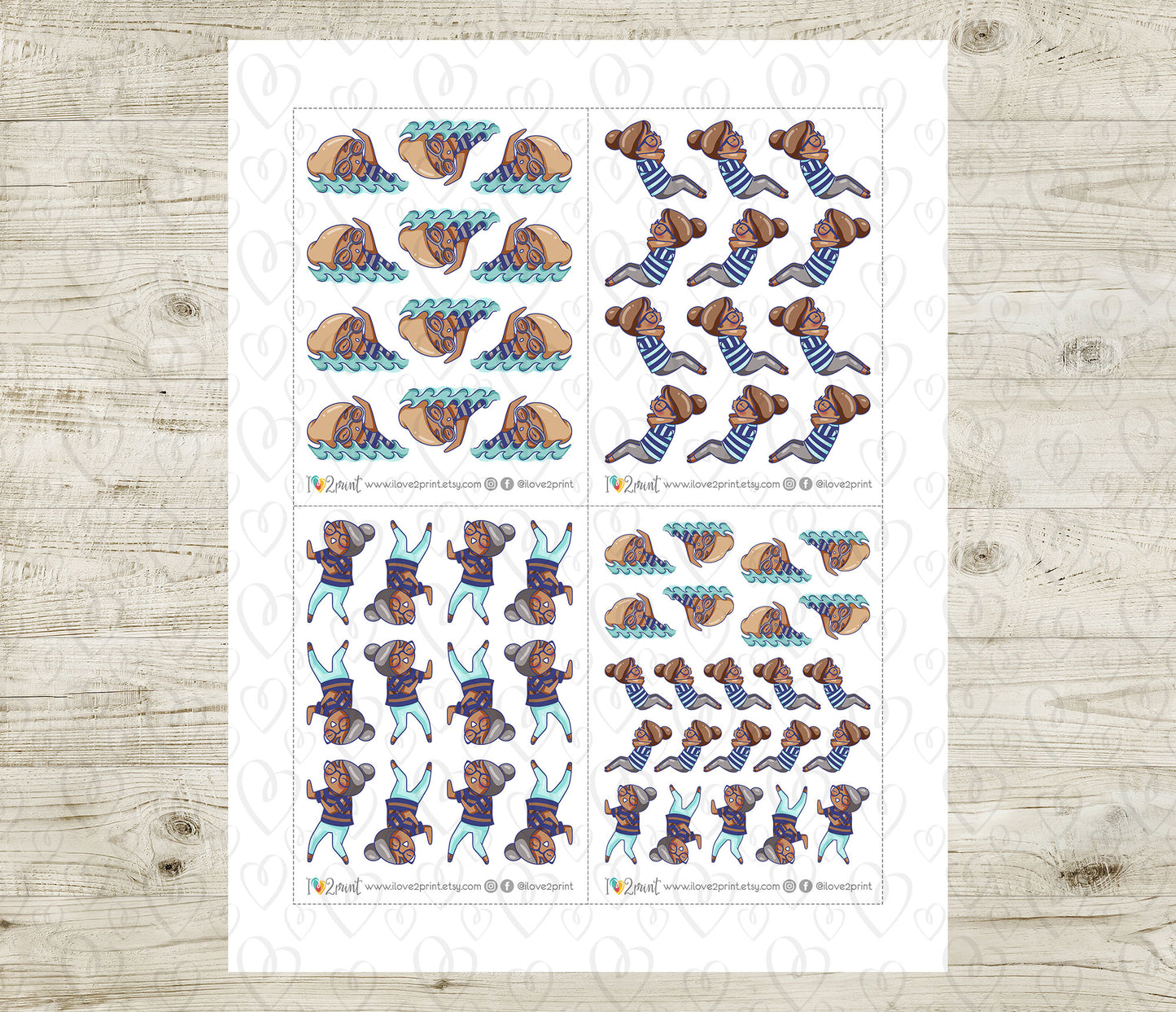 Elena Workout Set 2 – COLOR Printable Planner Stickers – Swimming, Dance, Sit-Ups & Gear – PDF + Cut Files