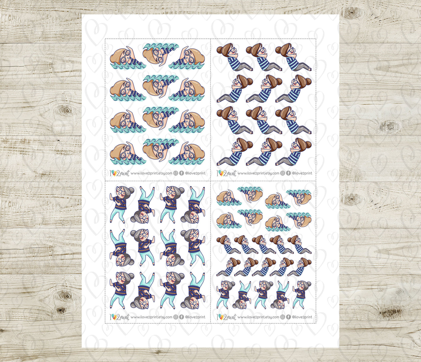 Elena Workout Set 2 – COLOR Printable Planner Stickers – Swimming, Dance, Sit-Ups & Gear – PDF + Cut Files