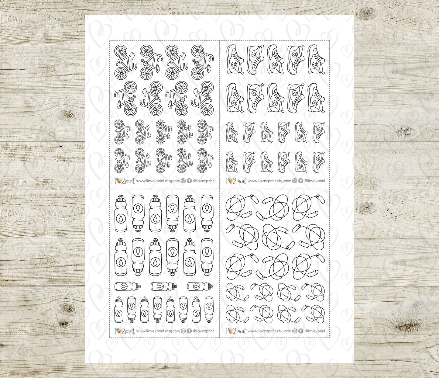Elena Workout Set 2 – DOODLE Printable Planner Stickers – Swimming, Dance, Sit-Ups & Gear – PDF + Cut Files