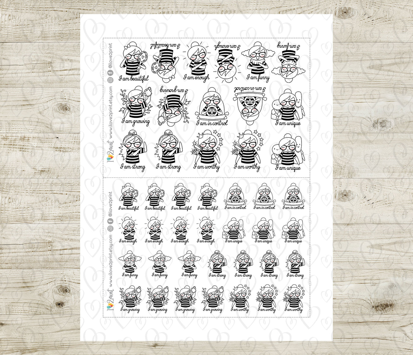 Elena Daily Affirmation Set1 - DOODLE Printable Planner Sticker - PDF & Cut Files