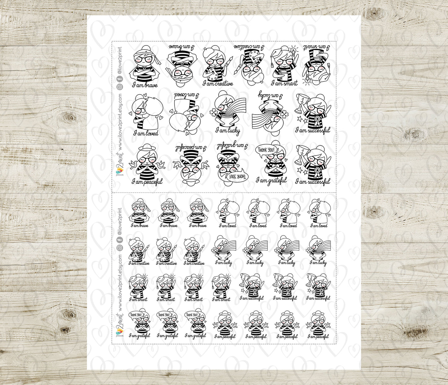 Elena Daily Affirmation Set2 - DOODLE Printable Planner Sticker - PDF & Cut Files