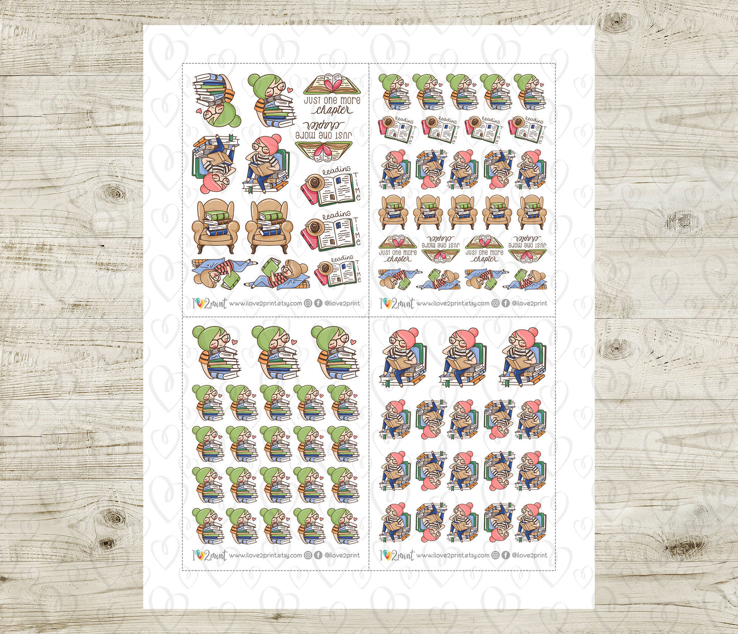 Elena Book Lover – COLOR Printable Planner Sticker | Cozy Reading Sticker – PDF + Cut Files – Instant Download