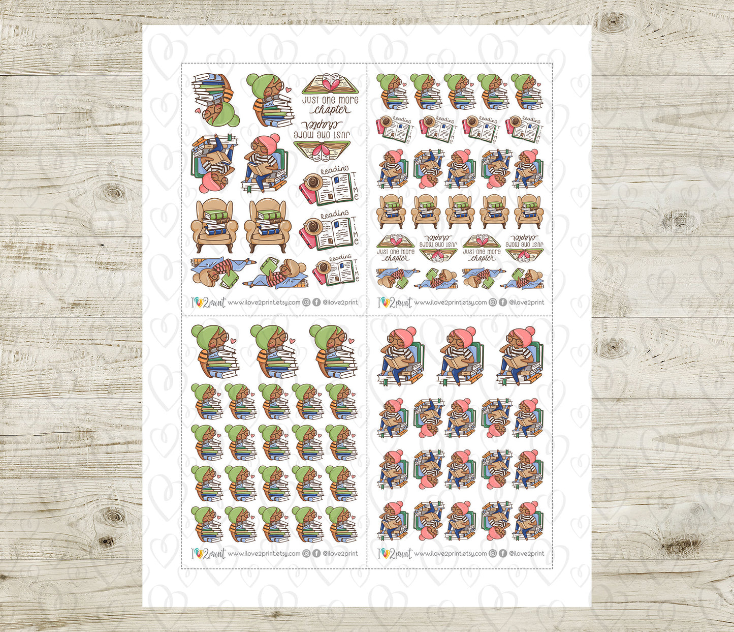 Elena Book Lover – COLOR Printable Planner Sticker | Cozy Reading Sticker – PDF + Cut Files – Instant Download