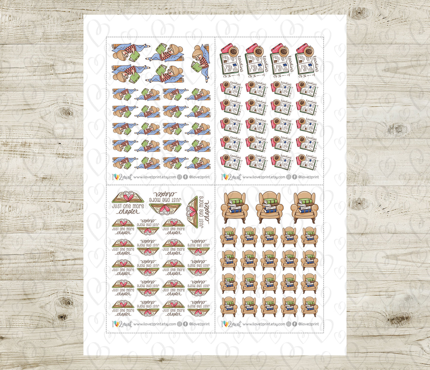 Elena Book Lover – COLOR Printable Planner Sticker | Cozy Reading Sticker – PDF + Cut Files – Instant Download