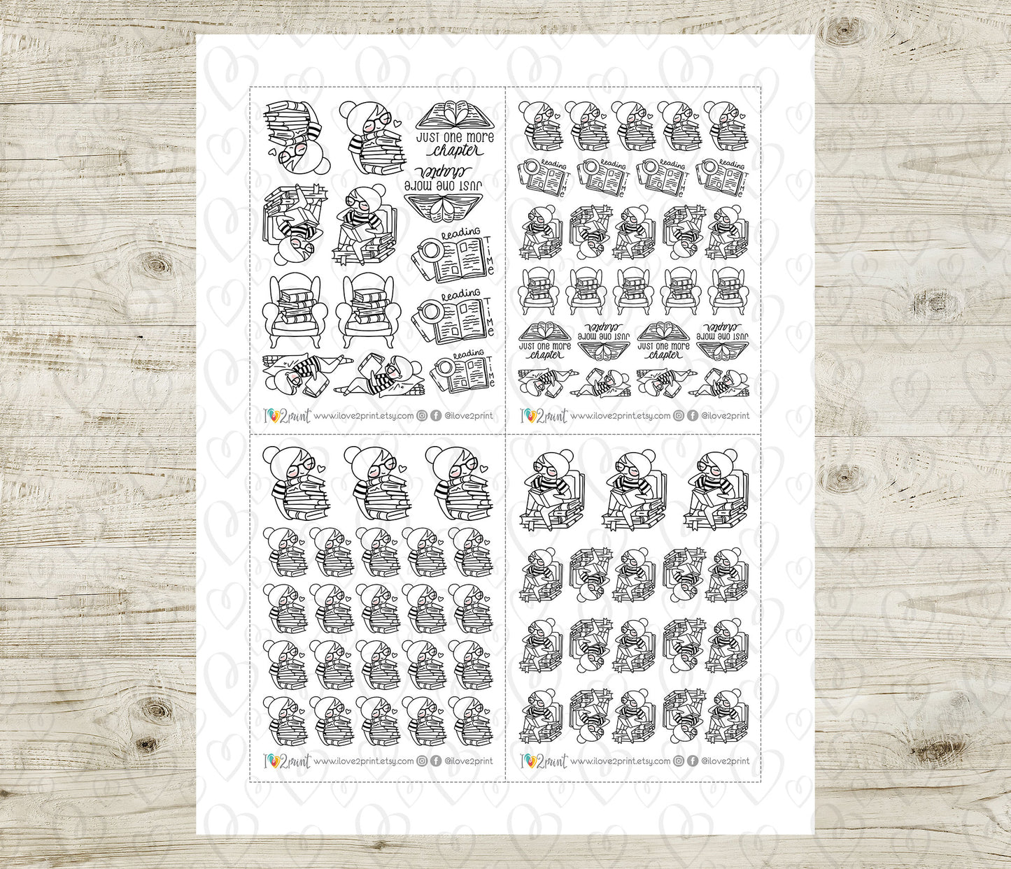 Elena Book Lover – DOODLE Printable Planner Sticker | Cozy Reading Sticker – PDF + Cut Files – Instant Download
