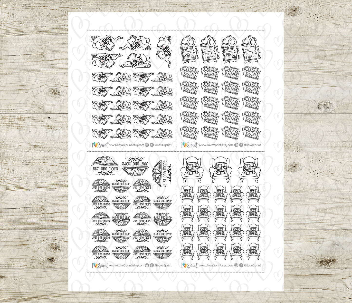 Elena Book Lover – DOODLE Printable Planner Sticker | Cozy Reading Sticker – PDF + Cut Files – Instant Download