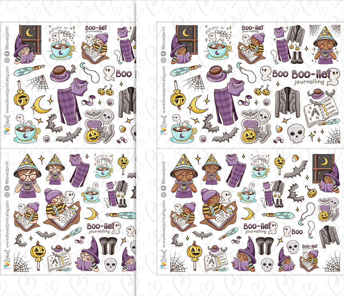 Elena Boo-llet Halloween – Decorative Stickers (2 Skin Tones) – Printable PDF & Cut Files