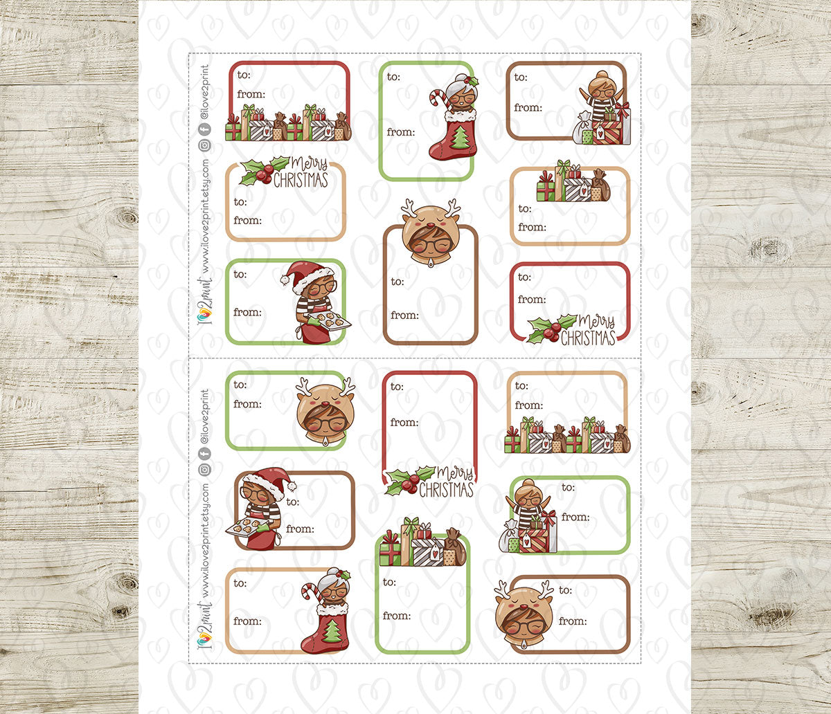 Elena Christmas Gift Labels – Holidays Tags Printable Planner Stickers – PDF & Cut Files – Instant Download