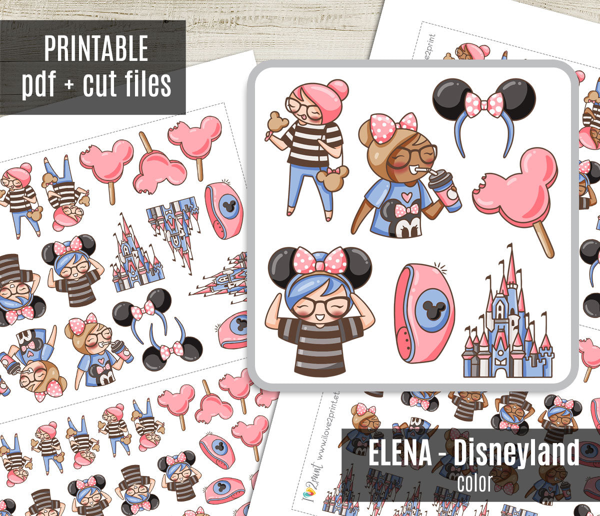 Disneyland Elena – COLOR (2 skin tones) Printable Planner Stickers – PDF & Cut Files