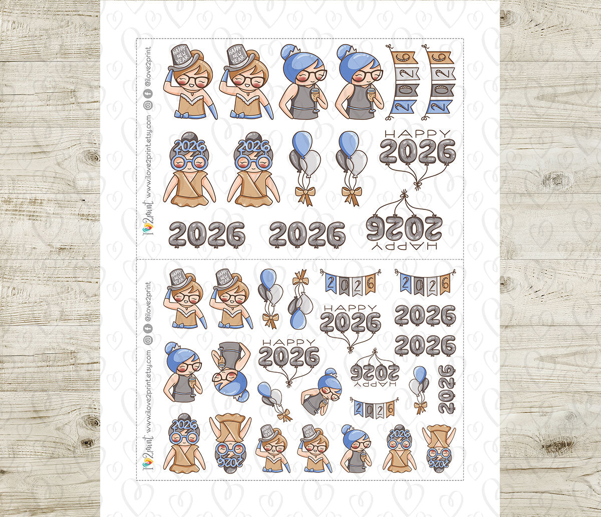 Elena Happy 2026 – Color Printable Planner Stickers – PDF & Cut Files – Instant Download