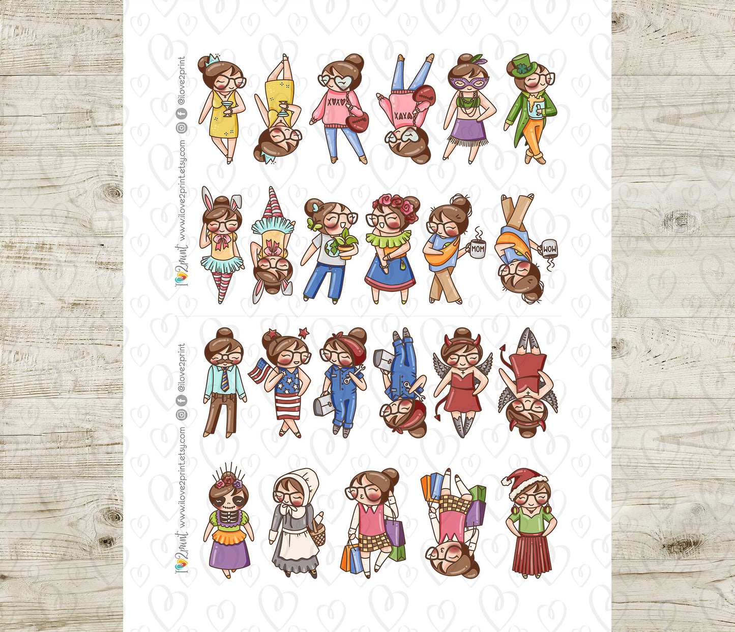 Holidays Outfit - Elena Planner Girl – Light Skin, Brown Hair Printable Stickers – General Holidays – PDF & Cut Files