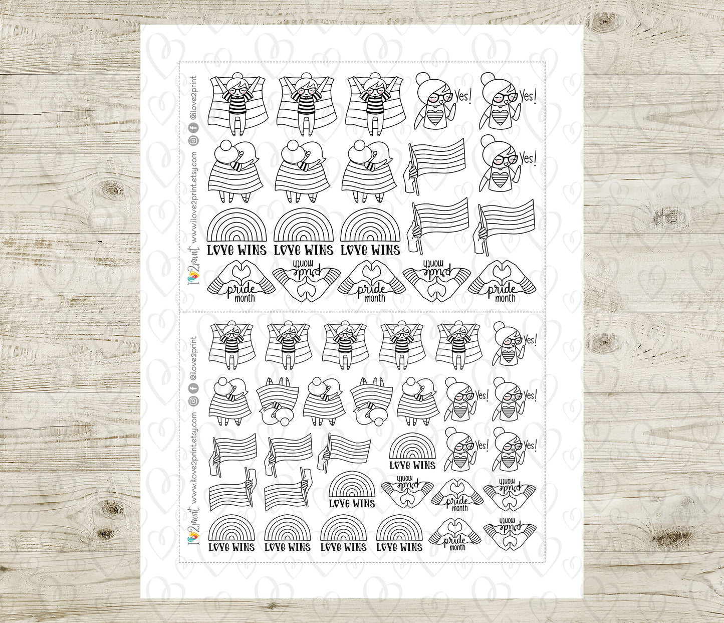 Elena Pride Month – Doodle Printable Planner Stickers – PDF + Cut Files – Instant Download