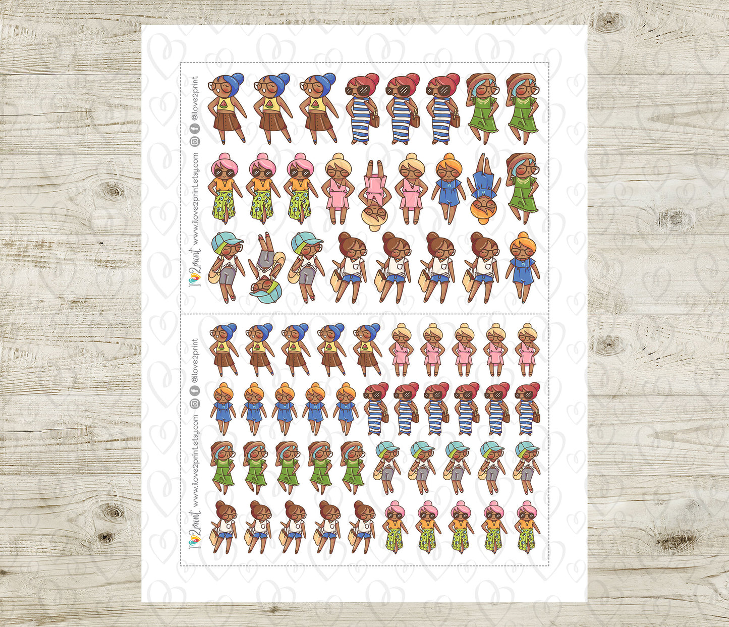 Elena Summer Outfit Brown Skin Printable Stickers | 8 Fashion Styles | PDF Cut Files | Instant Download