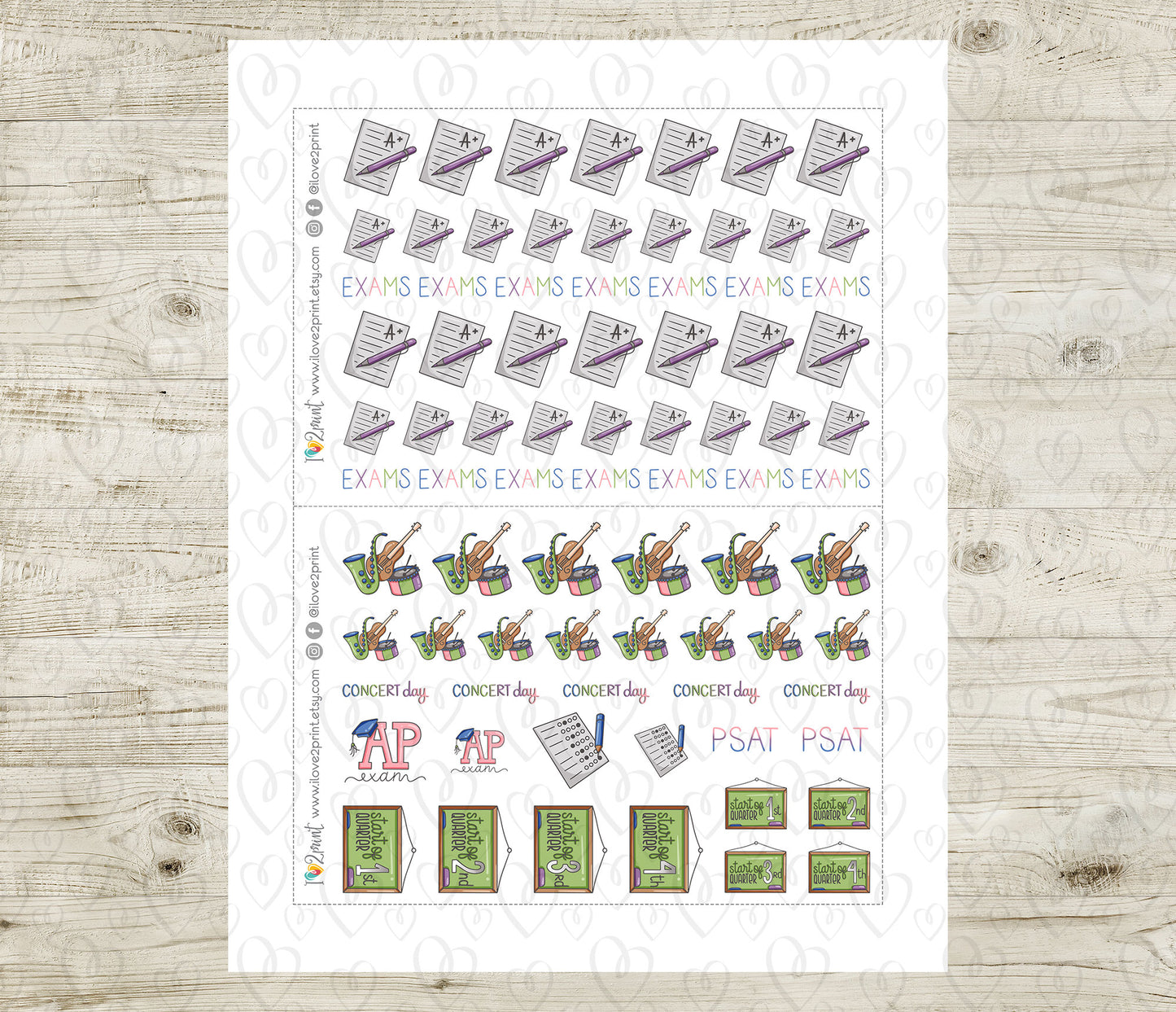 Elena Teachers Set 3 – COLOR Printable Planner Stickers – Exams, Meetings & Events – PDF + Cut Files