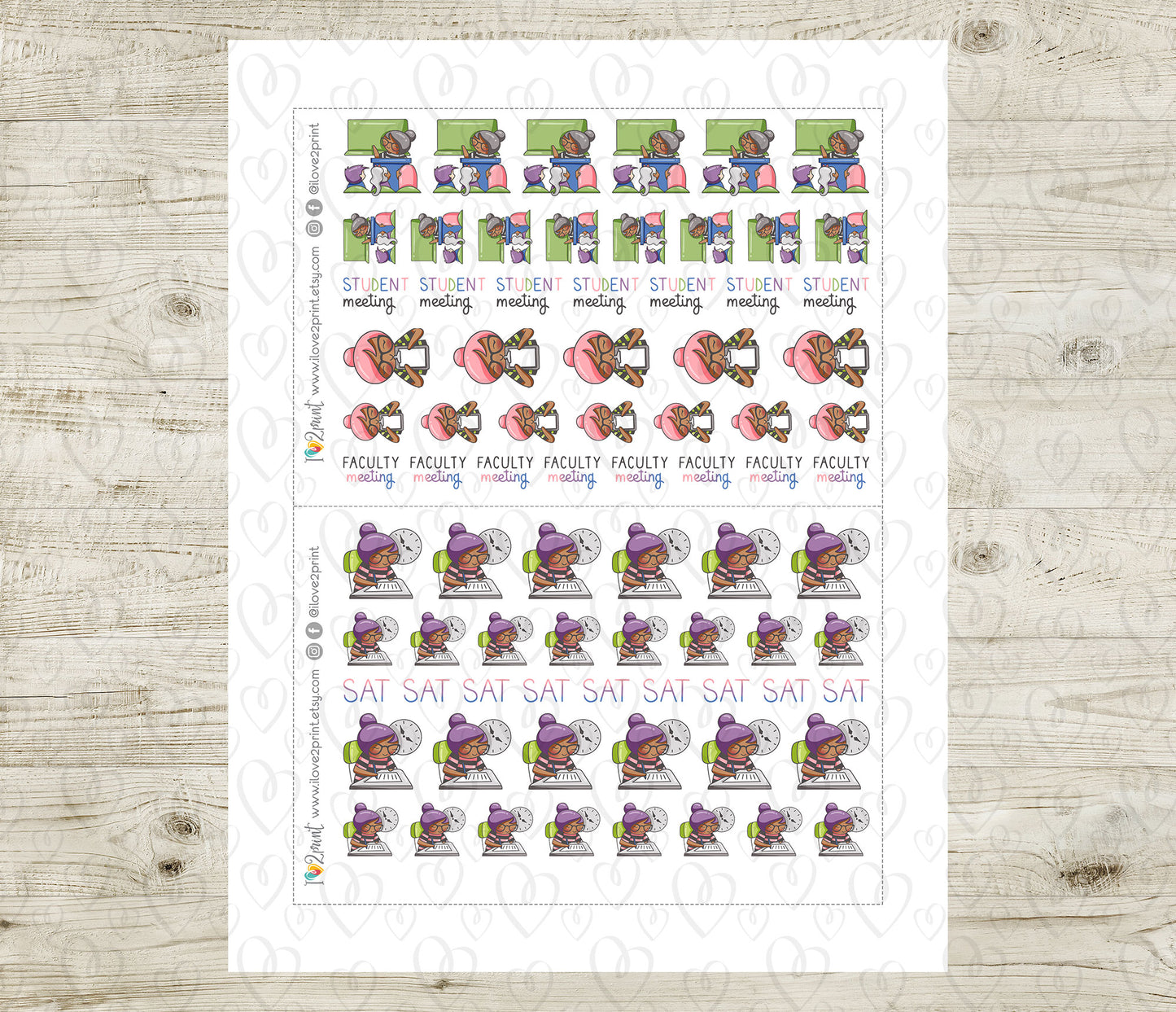 Elena Teachers Set 3 – COLOR Printable Planner Stickers – Exams, Meetings & Events – PDF + Cut Files