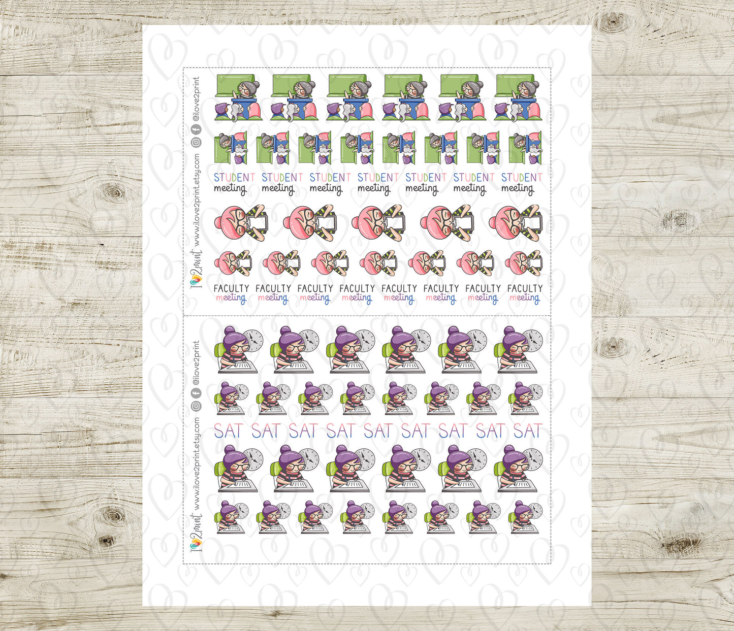 Elena Teachers Set 3 – COLOR Printable Planner Stickers – Exams, Meetings & Events – PDF + Cut Files