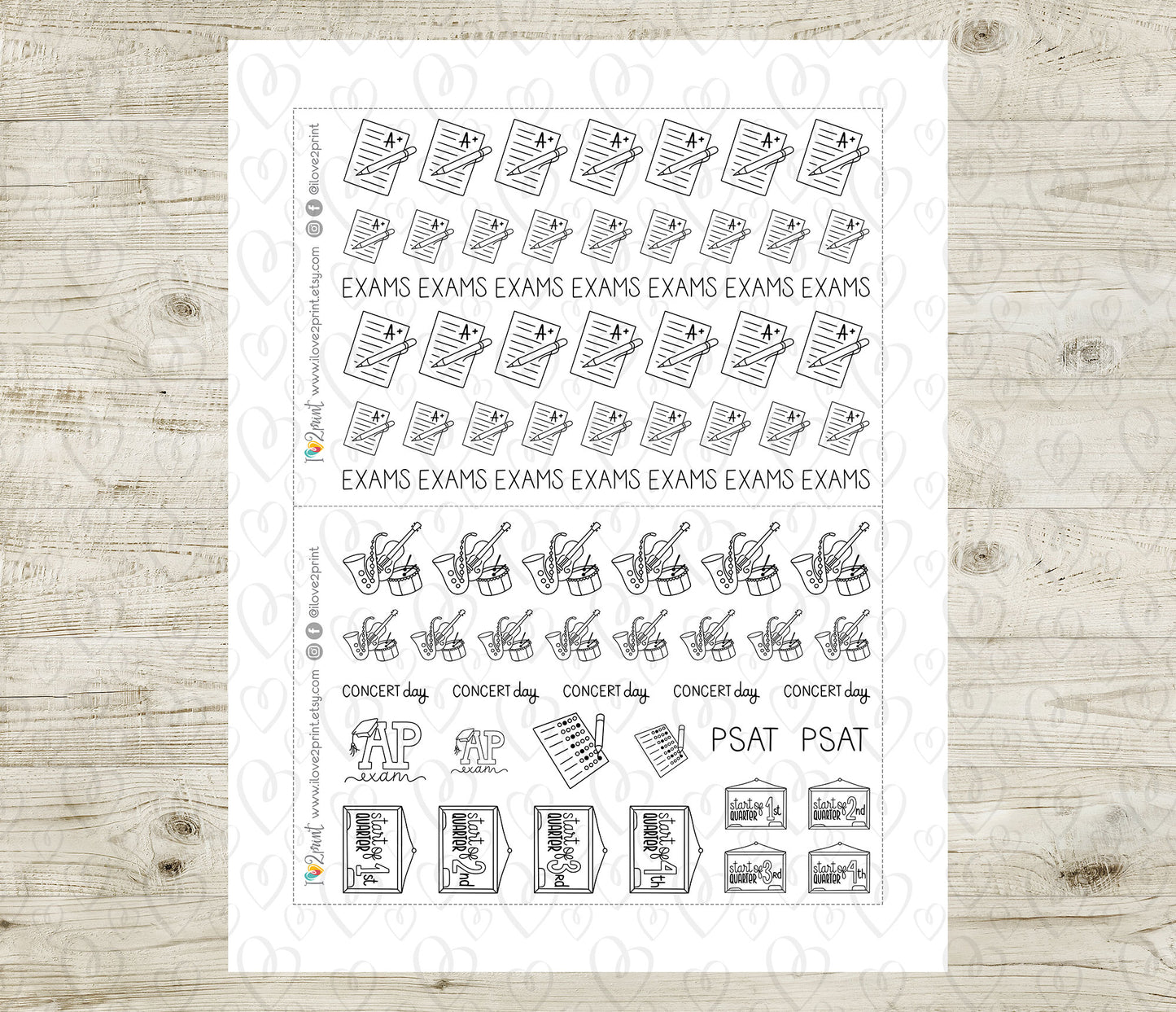 Elena Teachers Set 3 – DOODLE Printable Planner Stickers – Exams, Meetings & Events – PDF + Cut Files