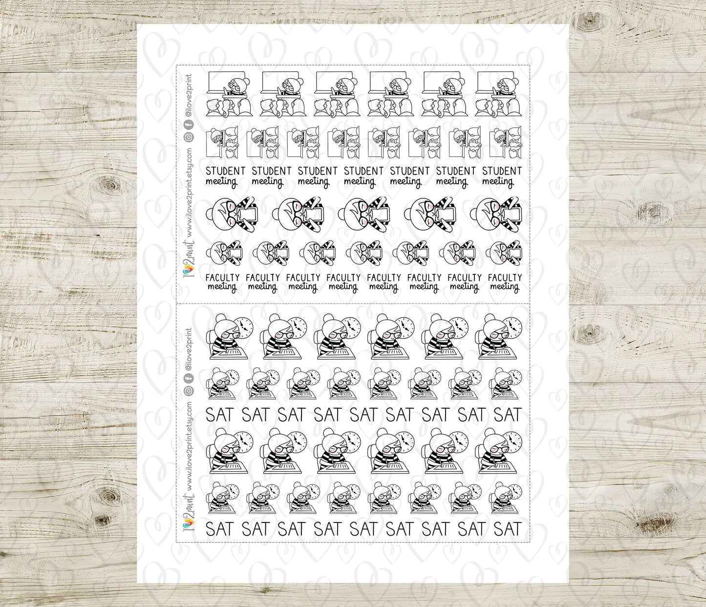 Elena Teachers Set 3 – DOODLE Printable Planner Stickers – Exams, Meetings & Events – PDF + Cut Files