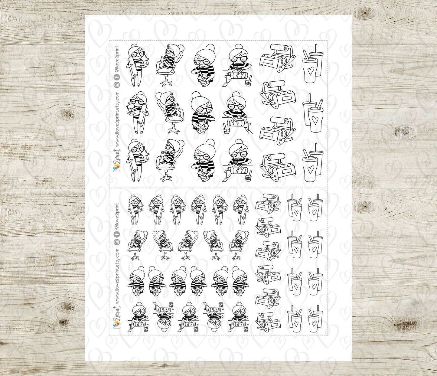 Elena Tumbler Doodle Printable Planner Stickers | Outline Craft | 2 Sizes | PDF Cut Files