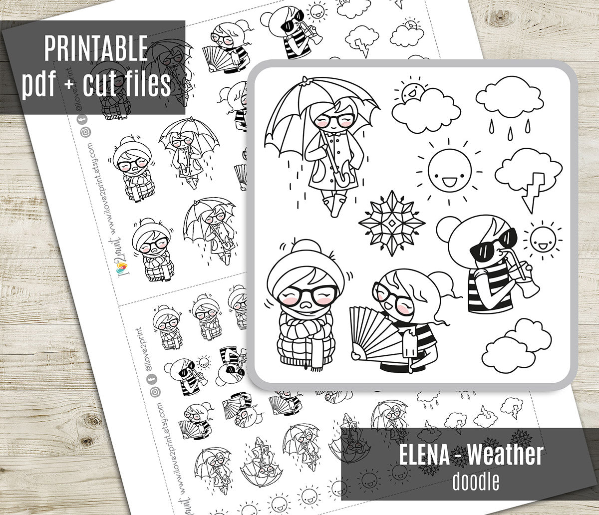 Elena Weather - DOODLE Printable Planner Sticker - PDF & Cut Files