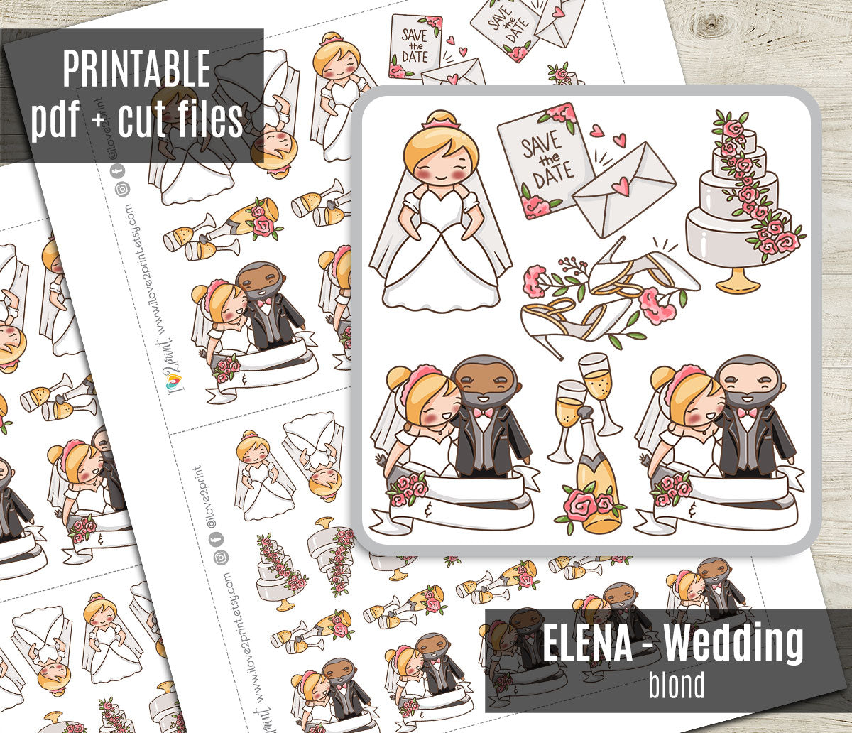Elena's Wedding – BLOND Printable Planner Stickers – PDF & Cut Files