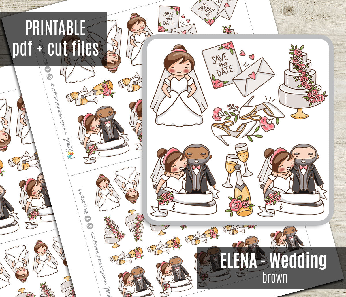 Elena's Wedding – BROWN Printable Planner Stickers – PDF & Cut Files