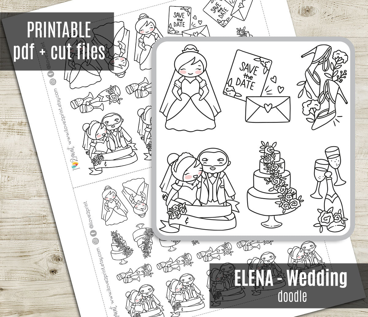Elena's Wedding – DOODLE Printable Planner Stickers – PDF & Cut Files