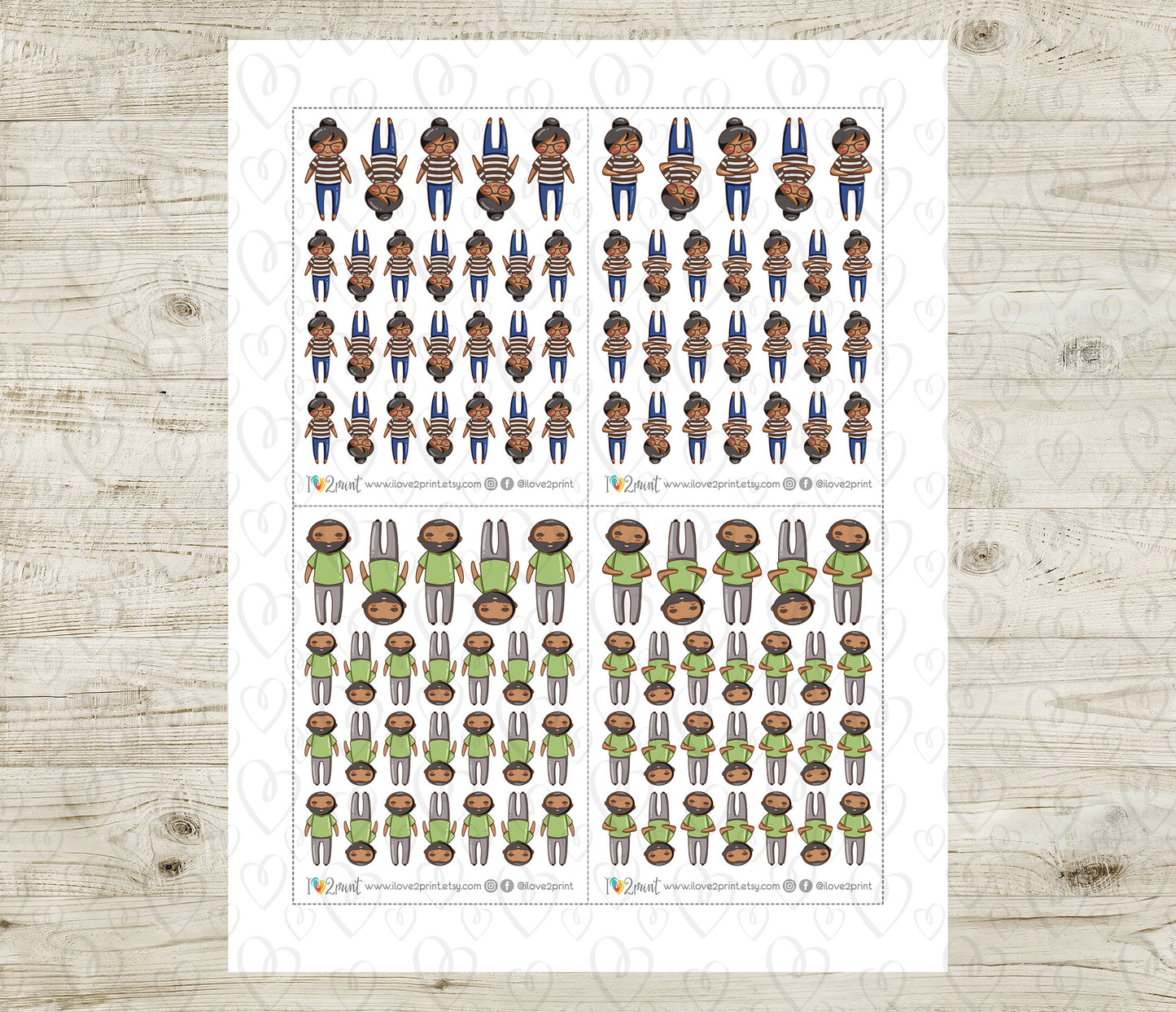 Make Your Own Family Set 1 Black Hair Stickers | Elena Father Baby Kids | PDF Cut Files