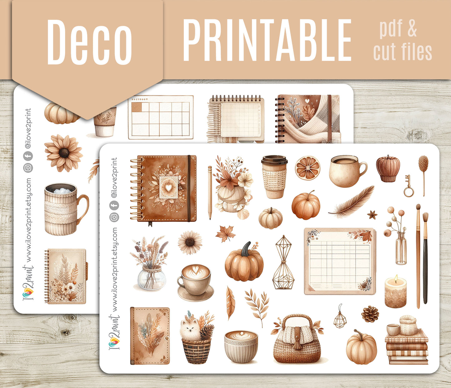 Fall Planning Stickers – Autumn Functional & Decorative Printable Kit – PDF & Cut Files
