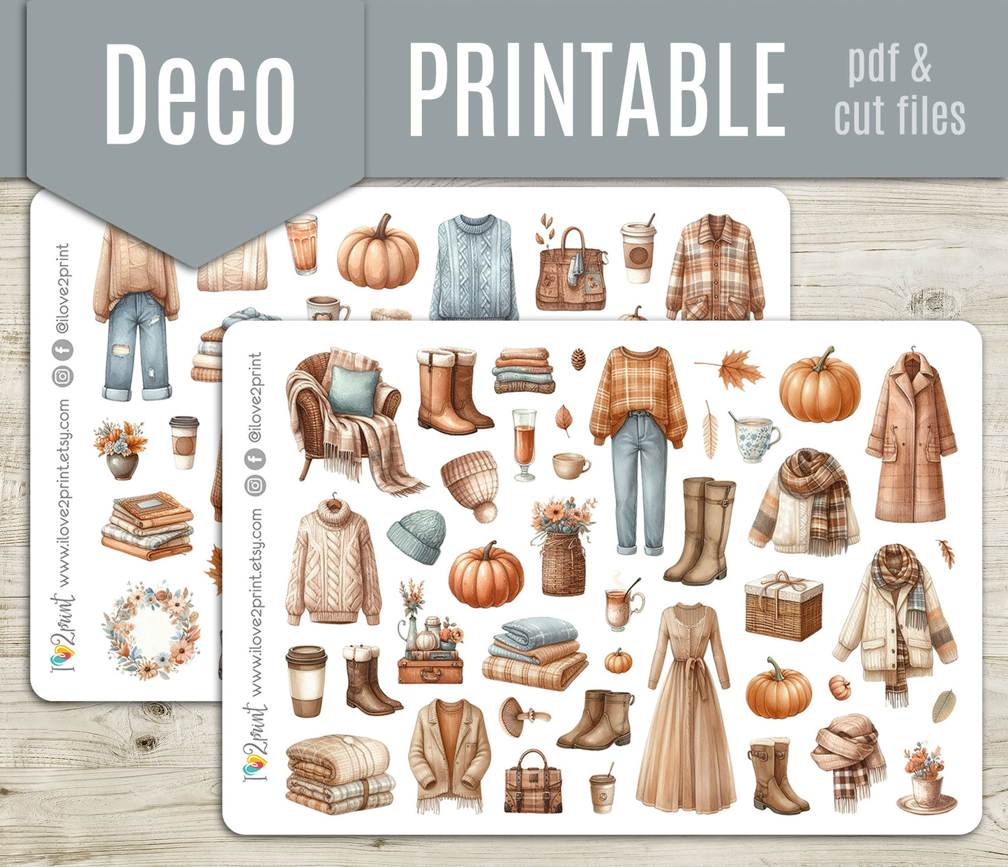 Fall Wardrobe – Cozy Autumn Fashion Printable Stickers – PDF & Cut Files