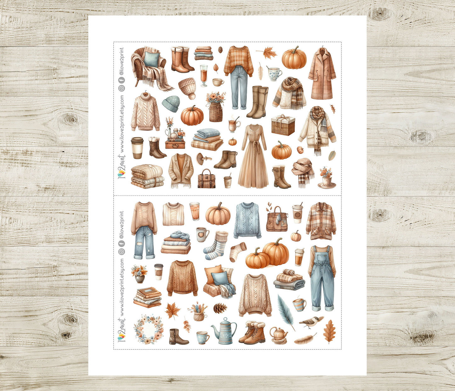 Fall Wardrobe – Cozy Autumn Fashion Printable Stickers – PDF & Cut Files