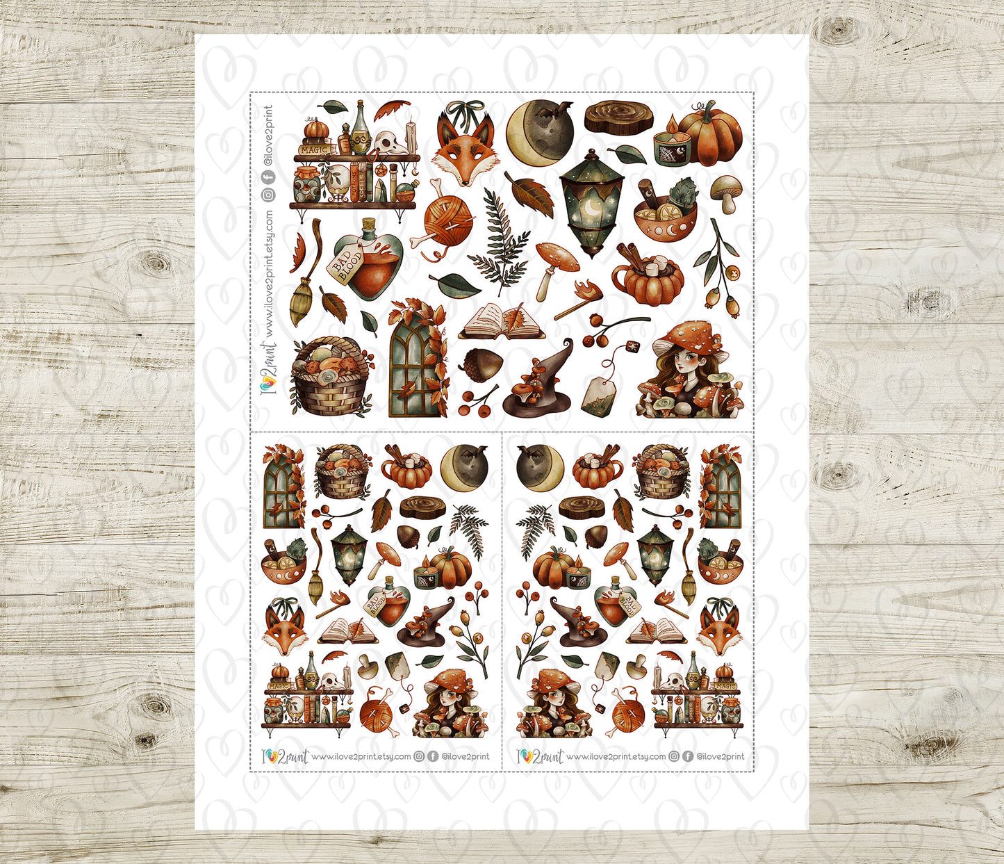Fall Witch Decorative Stickers - Printable PDF & Cut Files