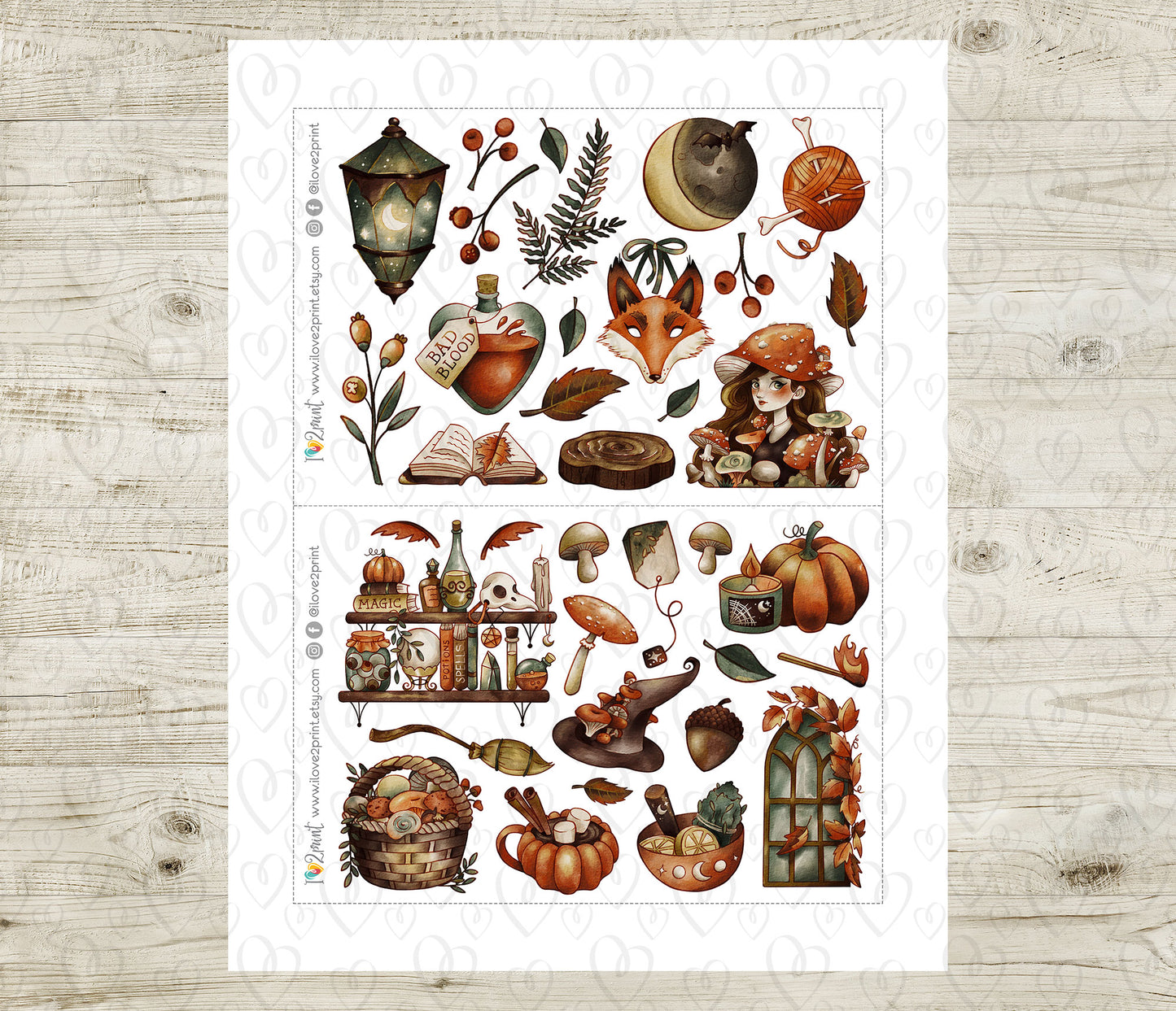 Fall Witch Decorative Stickers - Printable PDF & Cut Files