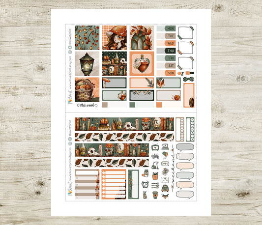 Fall Witch Stickers - Hobonichi Cousin - Printable PDF & Cut Files