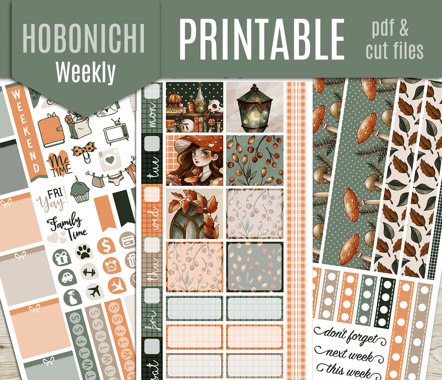 Fall Witch Stickers - Hobonichi Weeks - Printable PDF & Cut Files