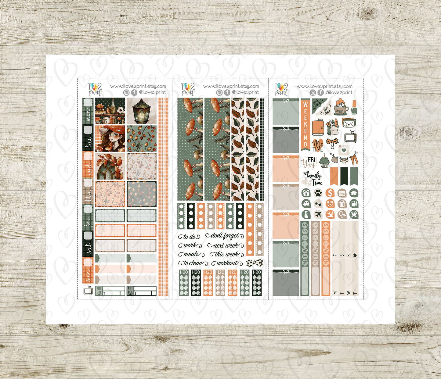 Fall Witch Stickers - Hobonichi Weeks - Printable PDF & Cut Files