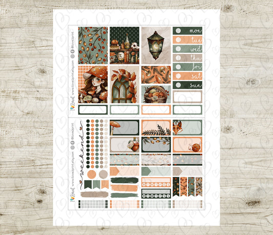 Fall Witch Weekly Stickers - Vertical Layout - Printable PDF & Cut Files