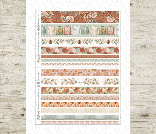 Falling for Fall – Washi Tape Strips Stickers – Printable PDF & Cut Files