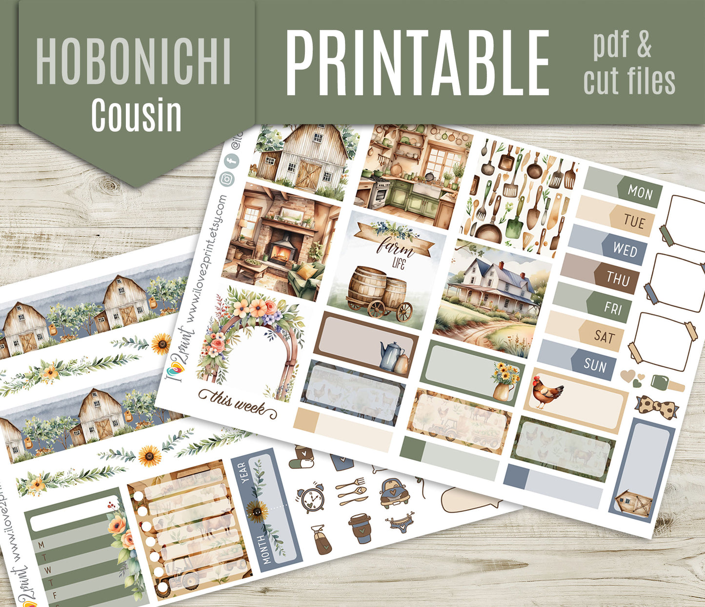 Farm Life Stickers - Hobonichi Cousin - Printable PDF & Cut Files