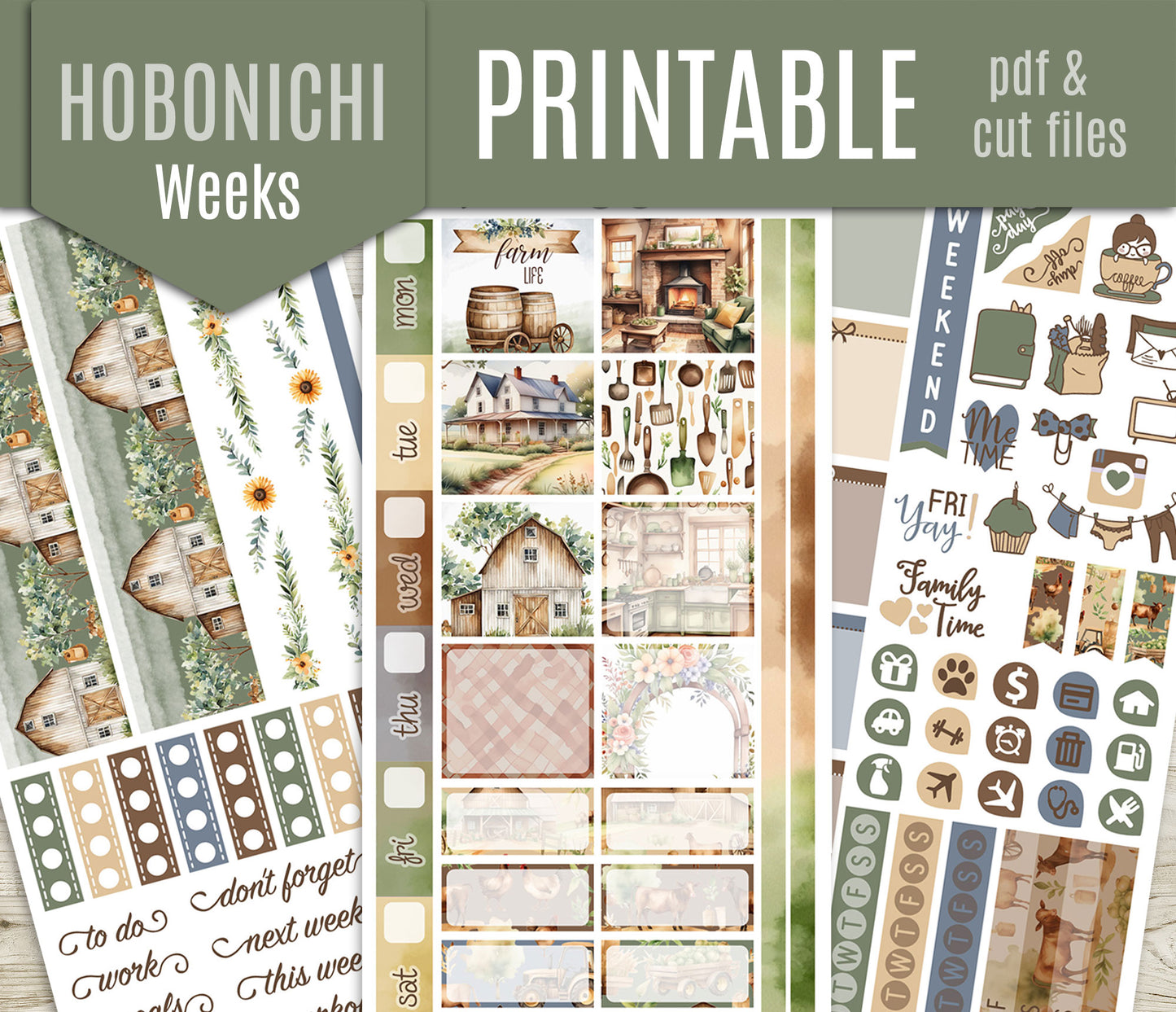 Farm Life Stickers – Hobonichi Weeks Printable PDF & Cut Files