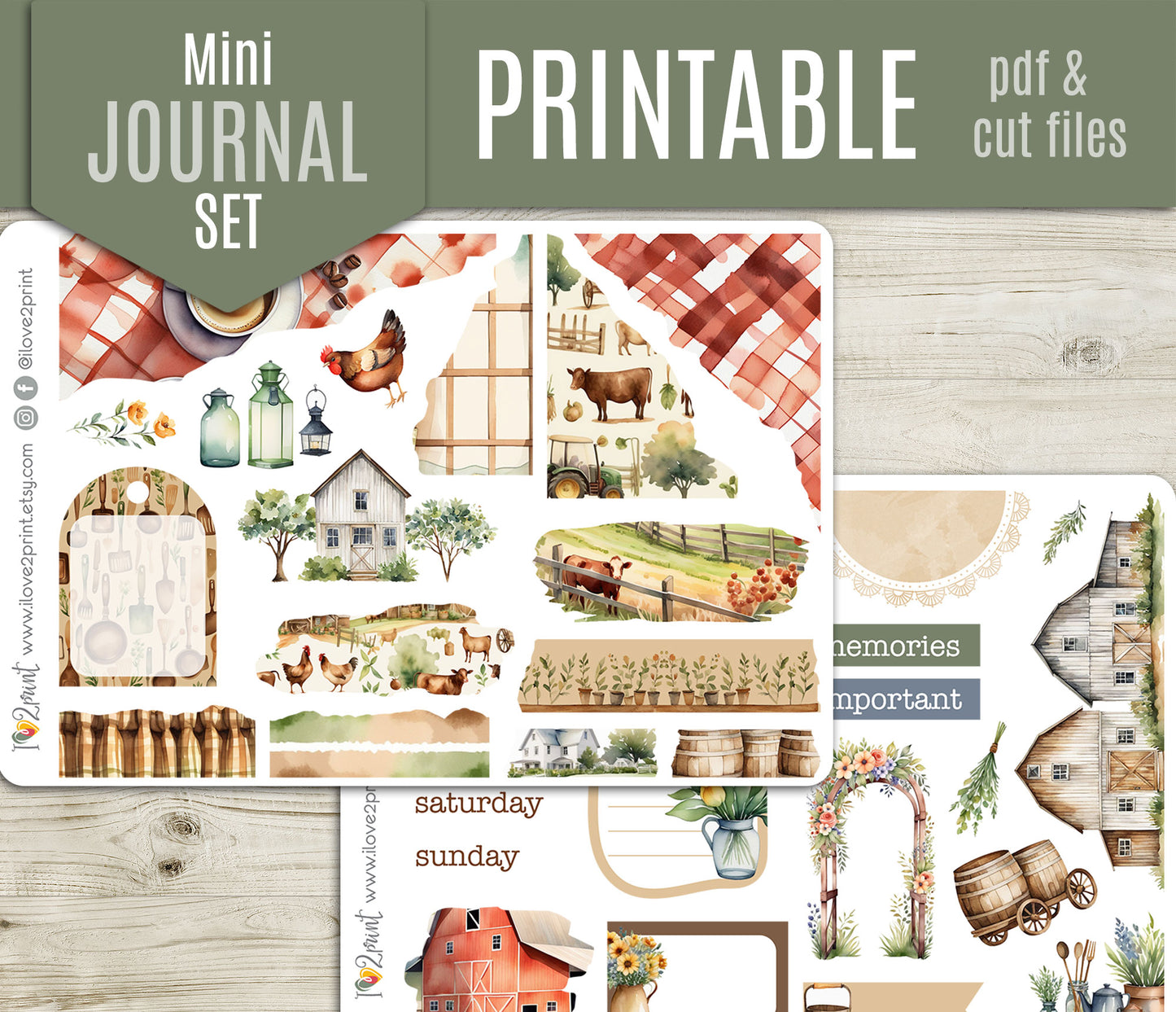 Farm Life Journal Stickers - Printable Printable PDF & Cut Files