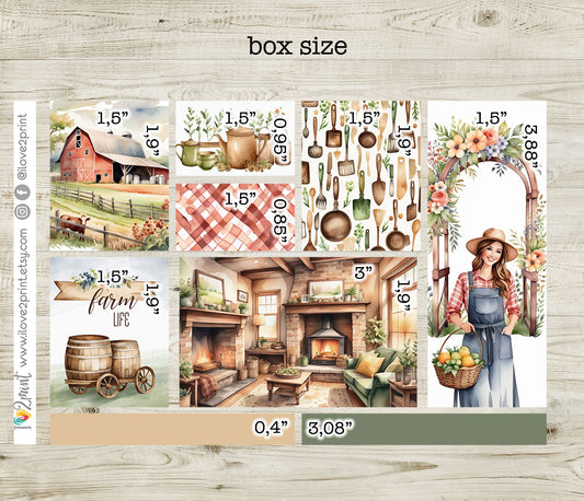 Farm Life Moodboard Stickers - 1,5"boxes Printable PDF & Cut Files
