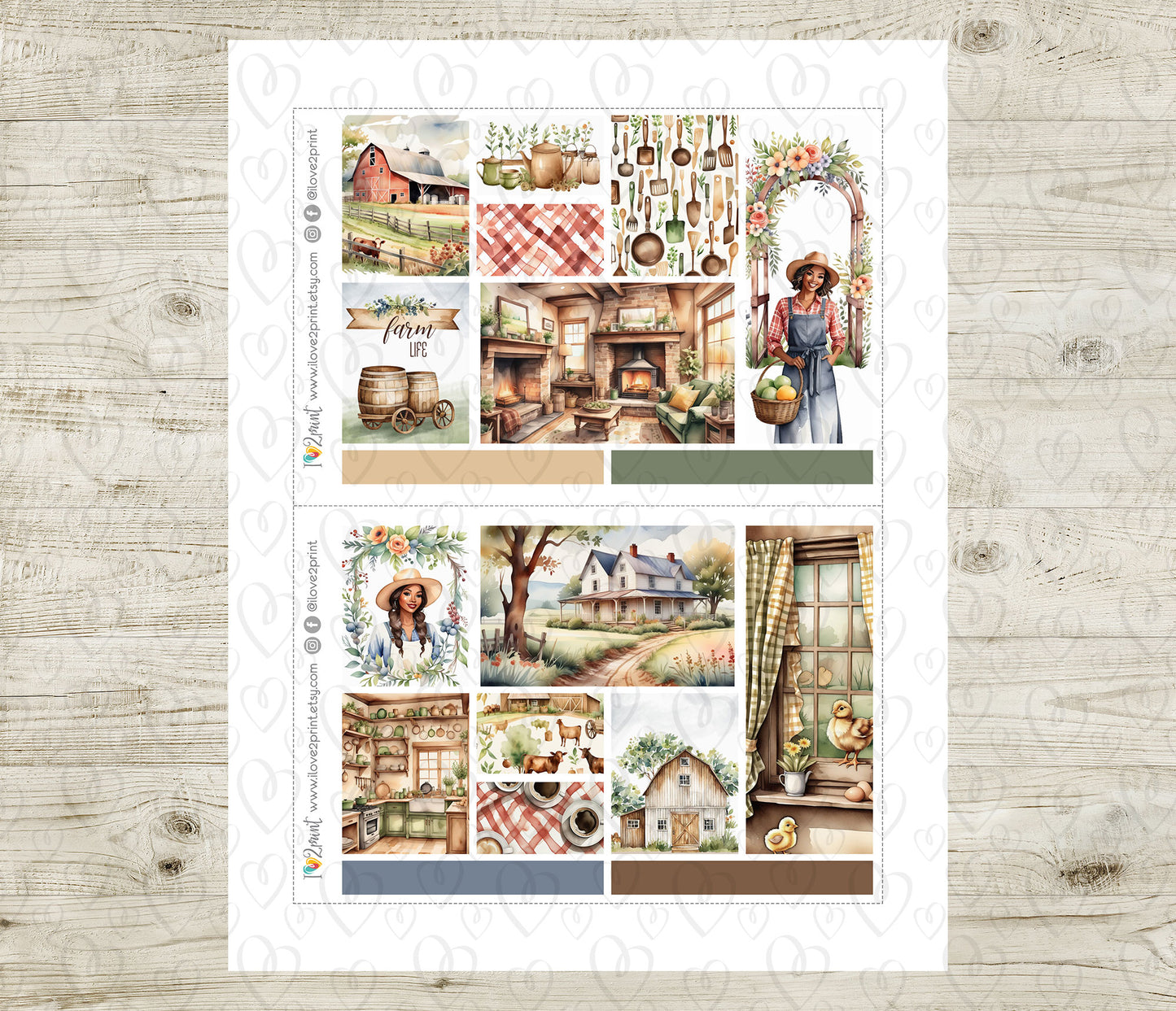 Farm Life Moodboard Stickers - 1,5"boxes Printable PDF & Cut Files