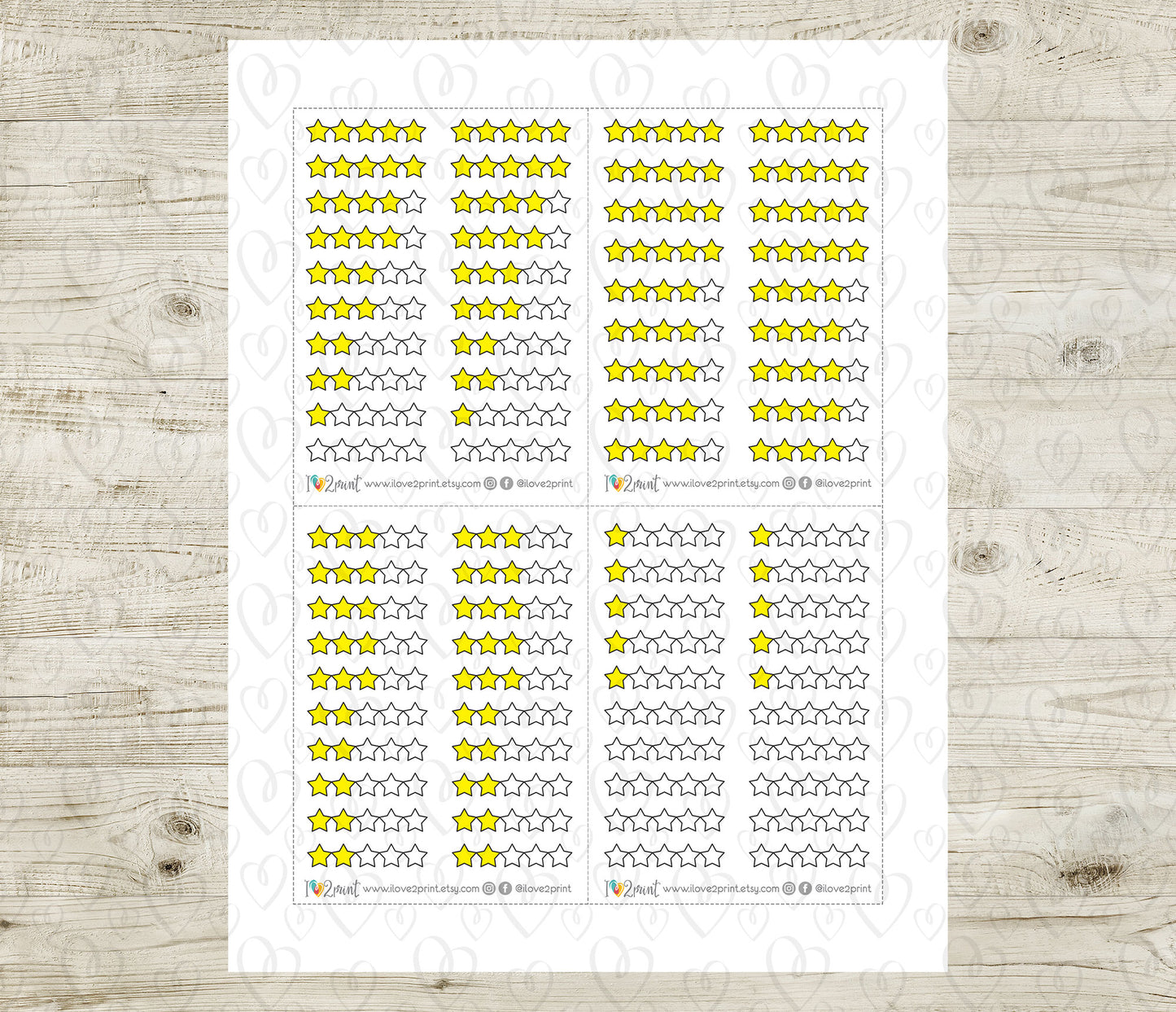 Yellow Star Rating Printable Planner Stickers – Functional Tracker – PDF + Cut Files – Instant Download