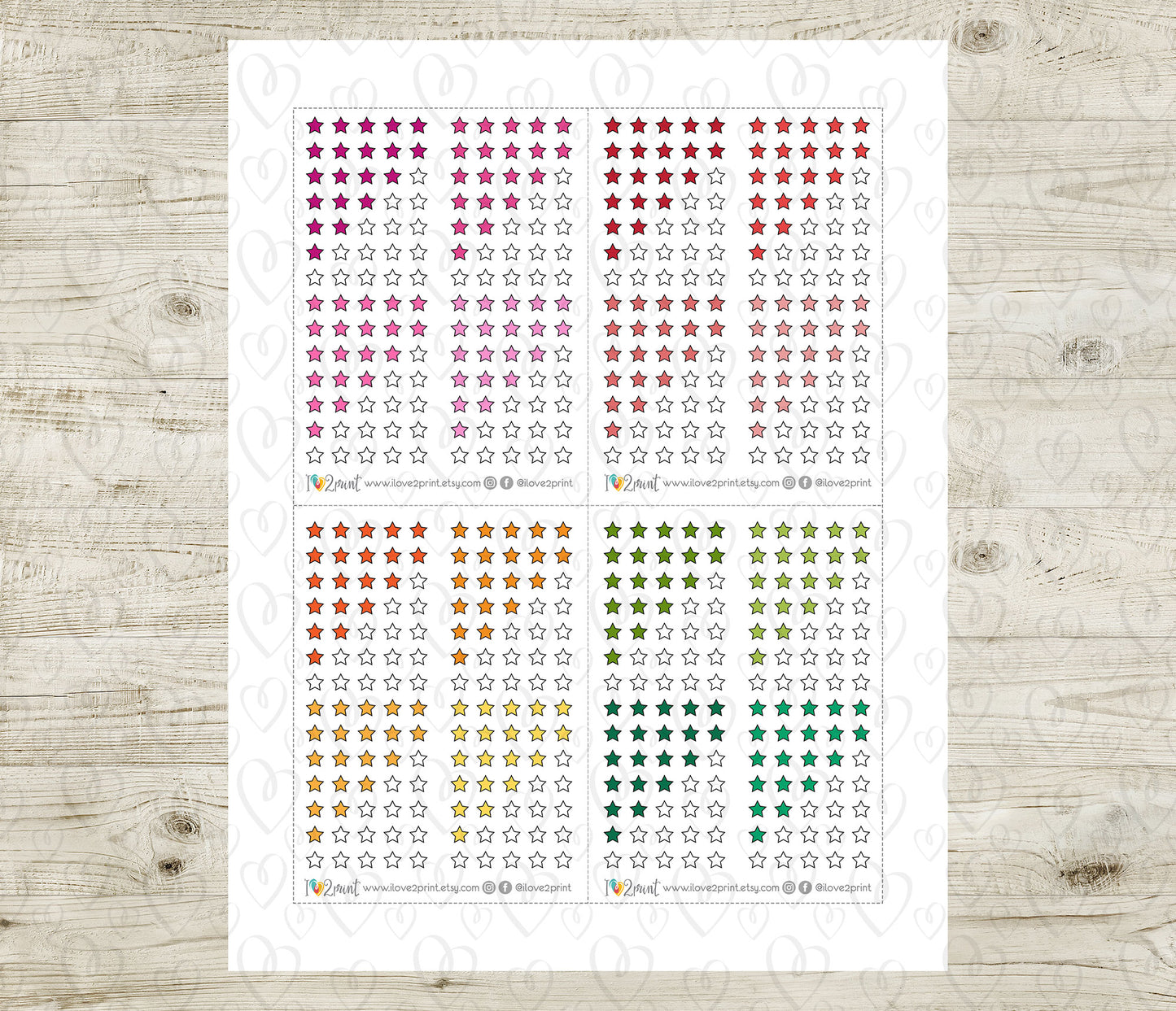 Rating Stars Printable Stickers – Filled Stars in 48 Colors